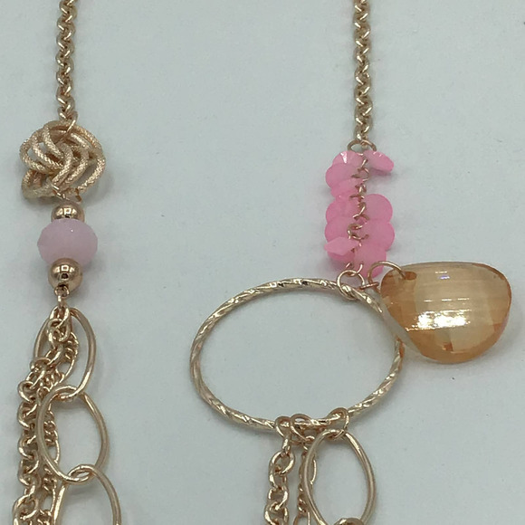 Gold and Pink 3 Strand Necklace - Picture 3 of 3
